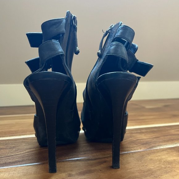 Black Leather Platform Heels - Picture 5 of 5